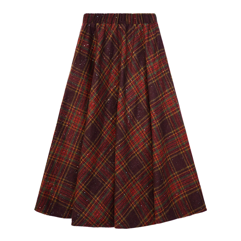 【GG专属】2025秋冬格纹复古洒银半身裙高腰设计显瘦显优雅D8196