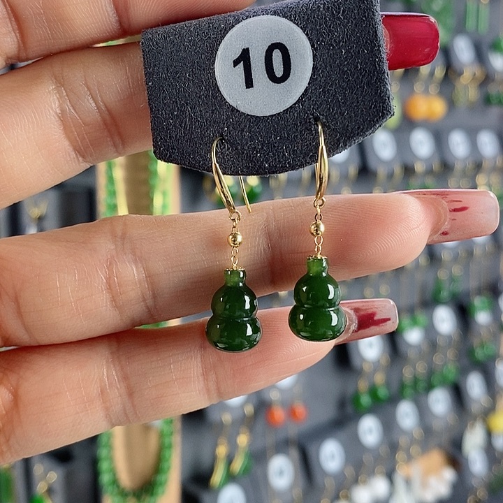 和田玉耳饰18K金镶嵌