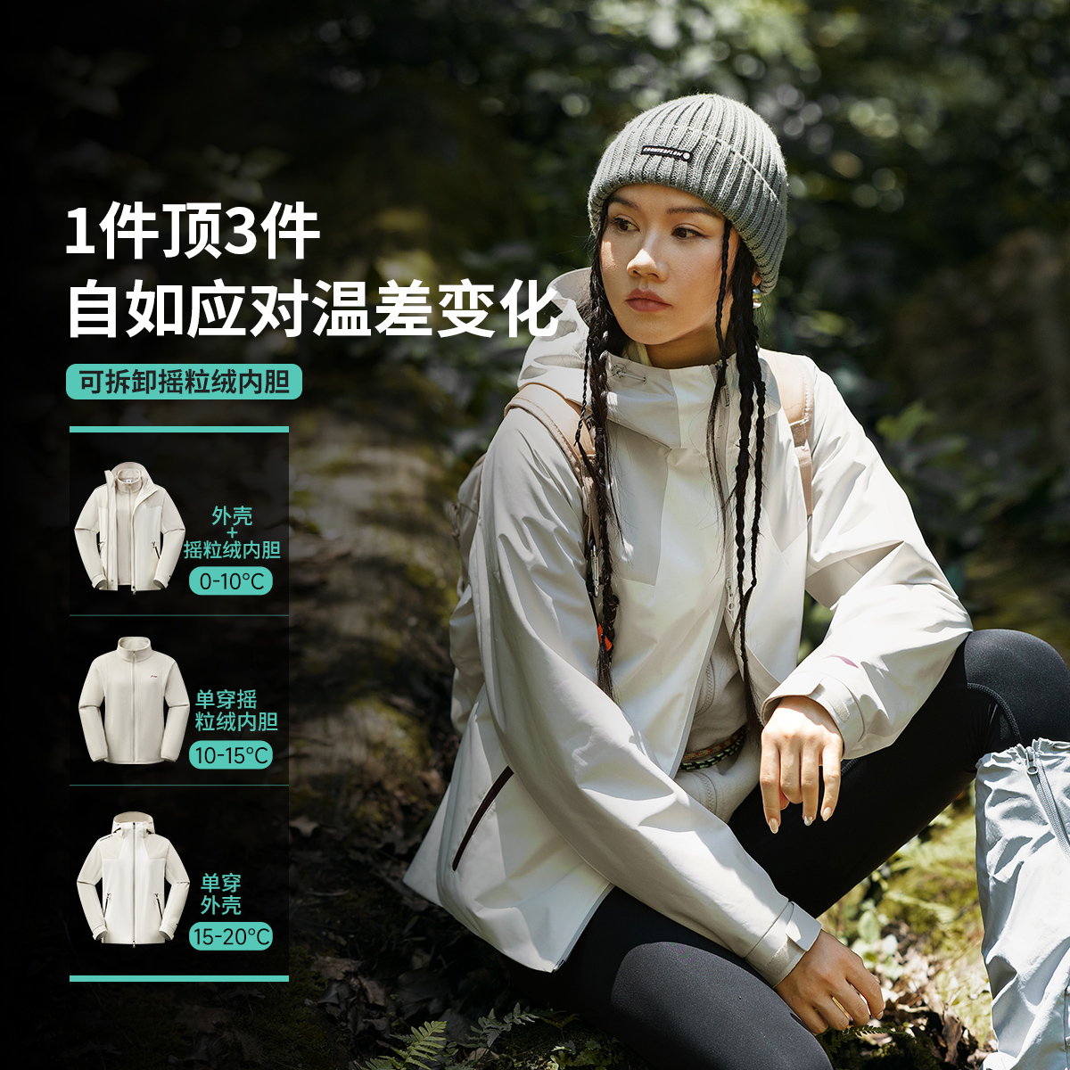 【冬季新品】李宁防泼水三合一休闲保暖户外运动风衣套装AWBV090