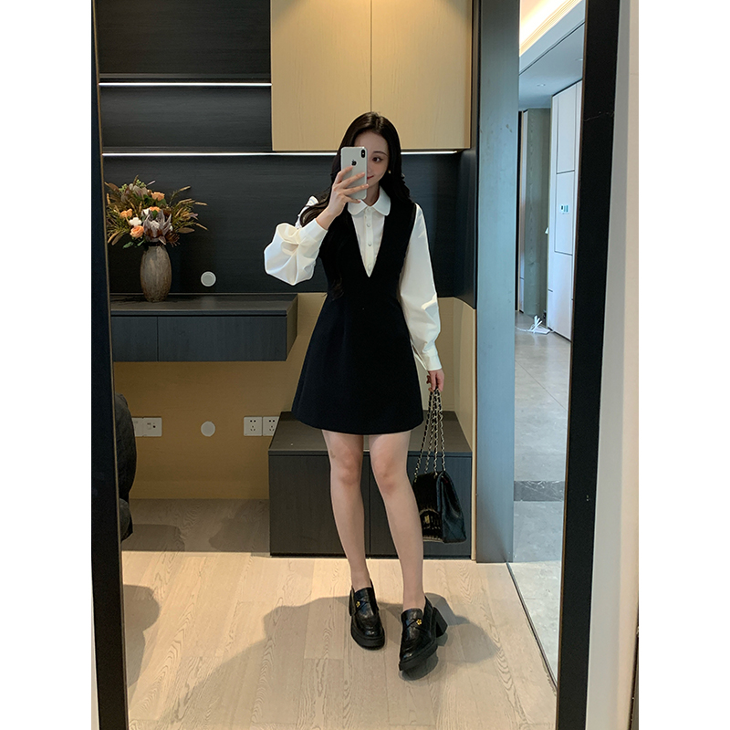 XINYI【韩系博主】秋季衬衫拼接假两件连衣裙显瘦气质X625Q14420