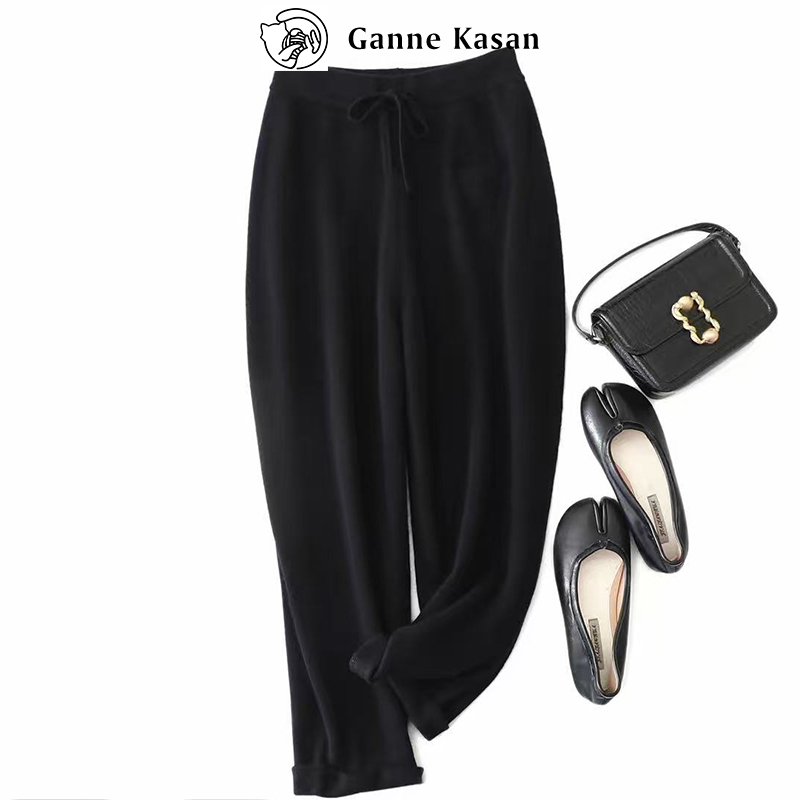 【ganne kasan/咖呐卡莎】秋冬时尚休闲百搭宽松针织牦牛绒休闲裤