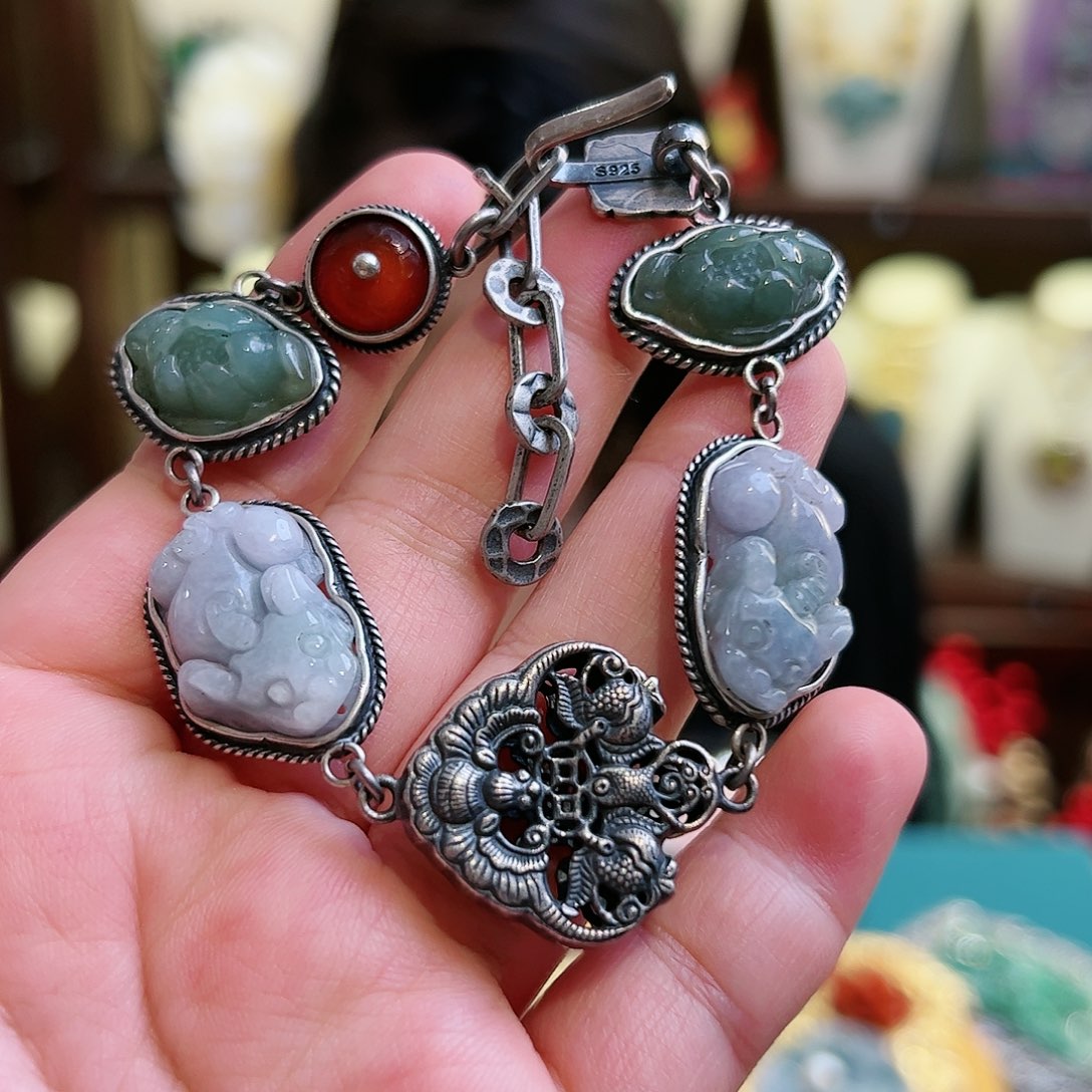 翡翠手链银S925镶嵌古风