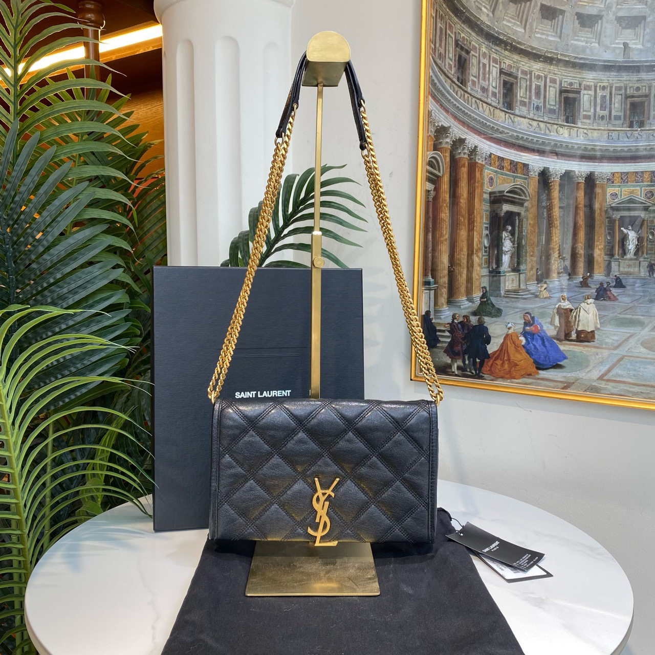 95新 YSL/圣罗兰 御古屋/55659/黑金becky斜挎包（全套）