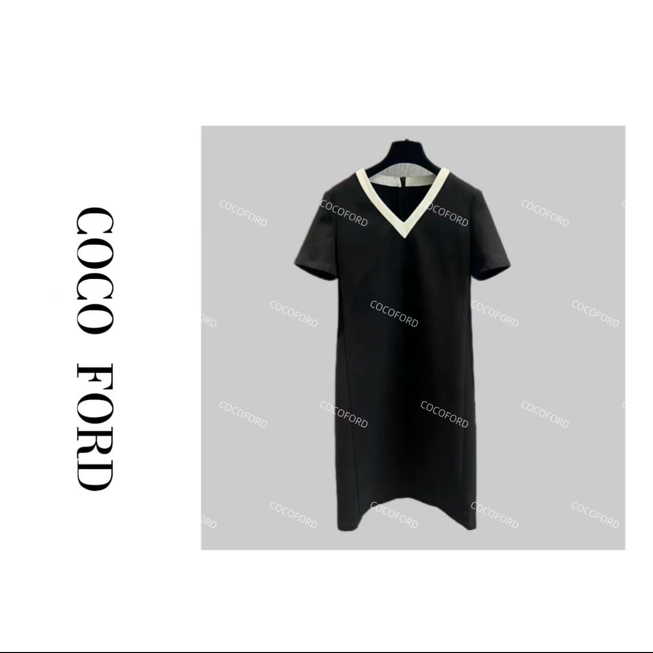 【COCO FORD】春夏季轻奢简约风休闲百搭v领连衣裙G25008