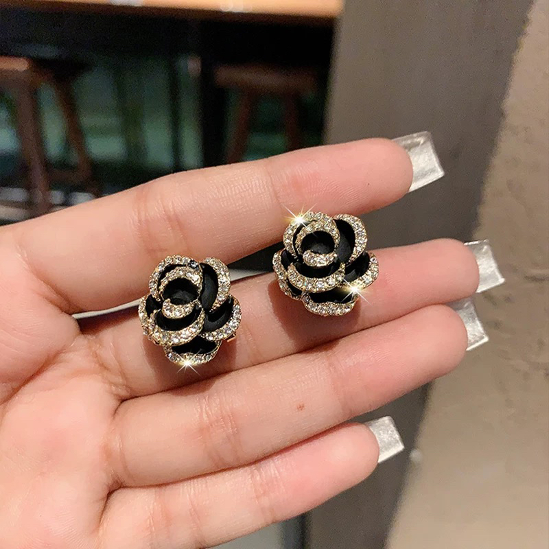 铜合金合成锆石耳饰 4422高级轻奢时尚百搭山茶花耳环