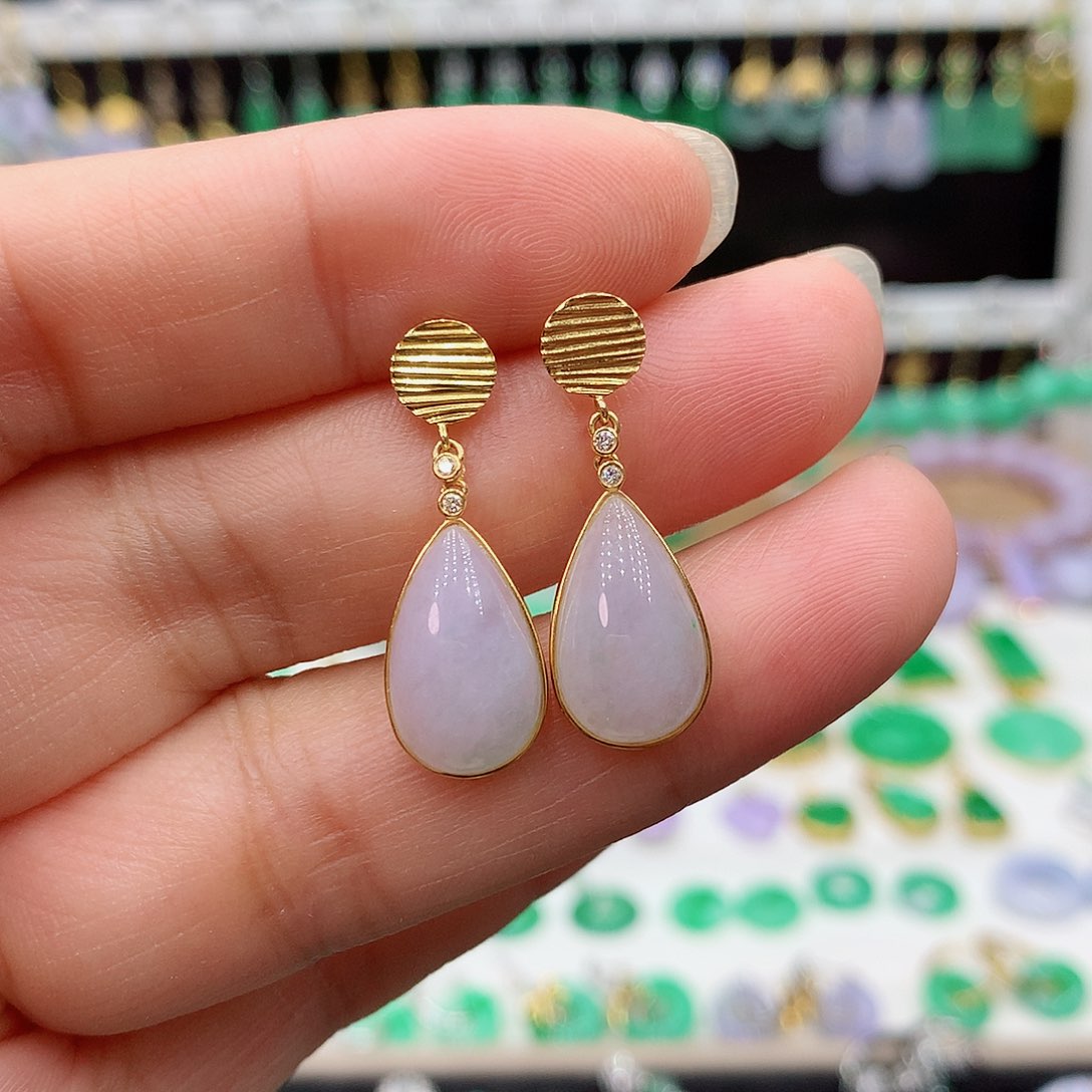 翡翠耳饰18K金镶嵌的