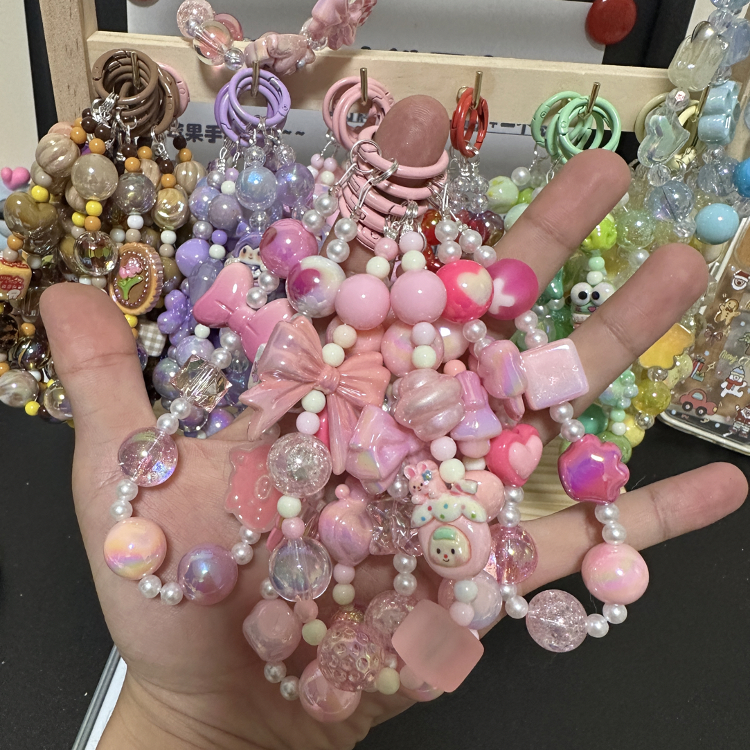 可爱手机ins珠珠卡通手链串珠挂链手机链链条钥匙扣挂绳挂件