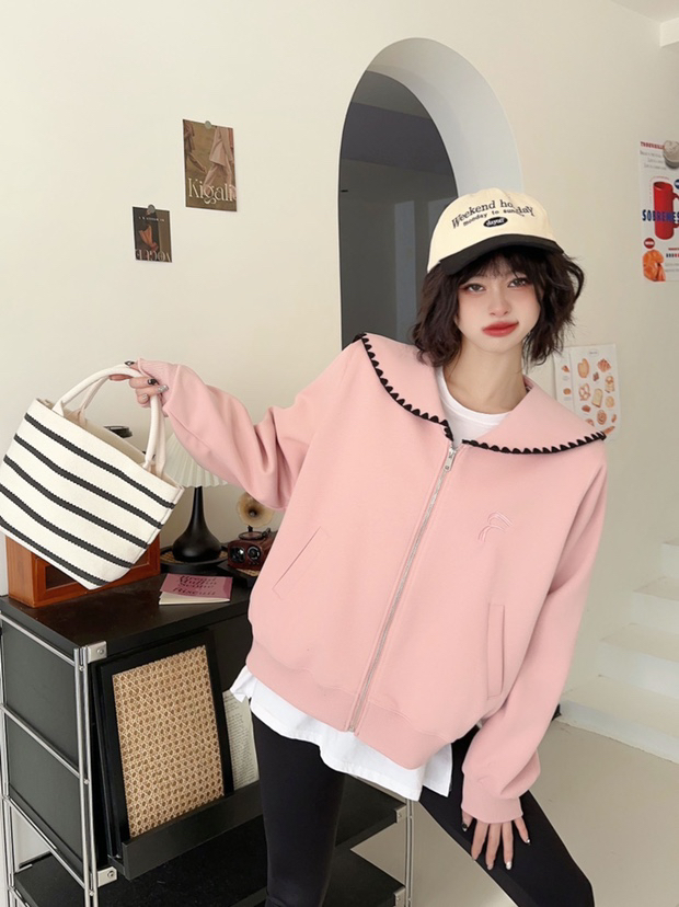 2025春季秋款时尚慵懒娃娃领显瘦ins风韩版卫衣外套