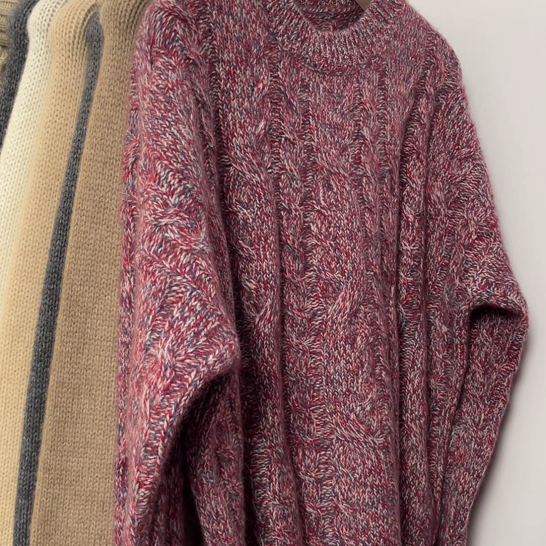 花纱 圆领 麻花 羊绒衫