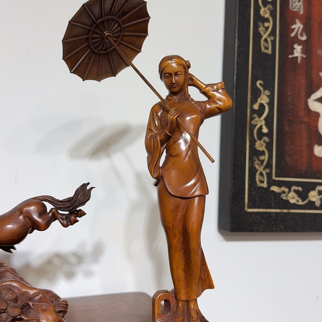 环***环木复古装饰摆件美女高21厘米