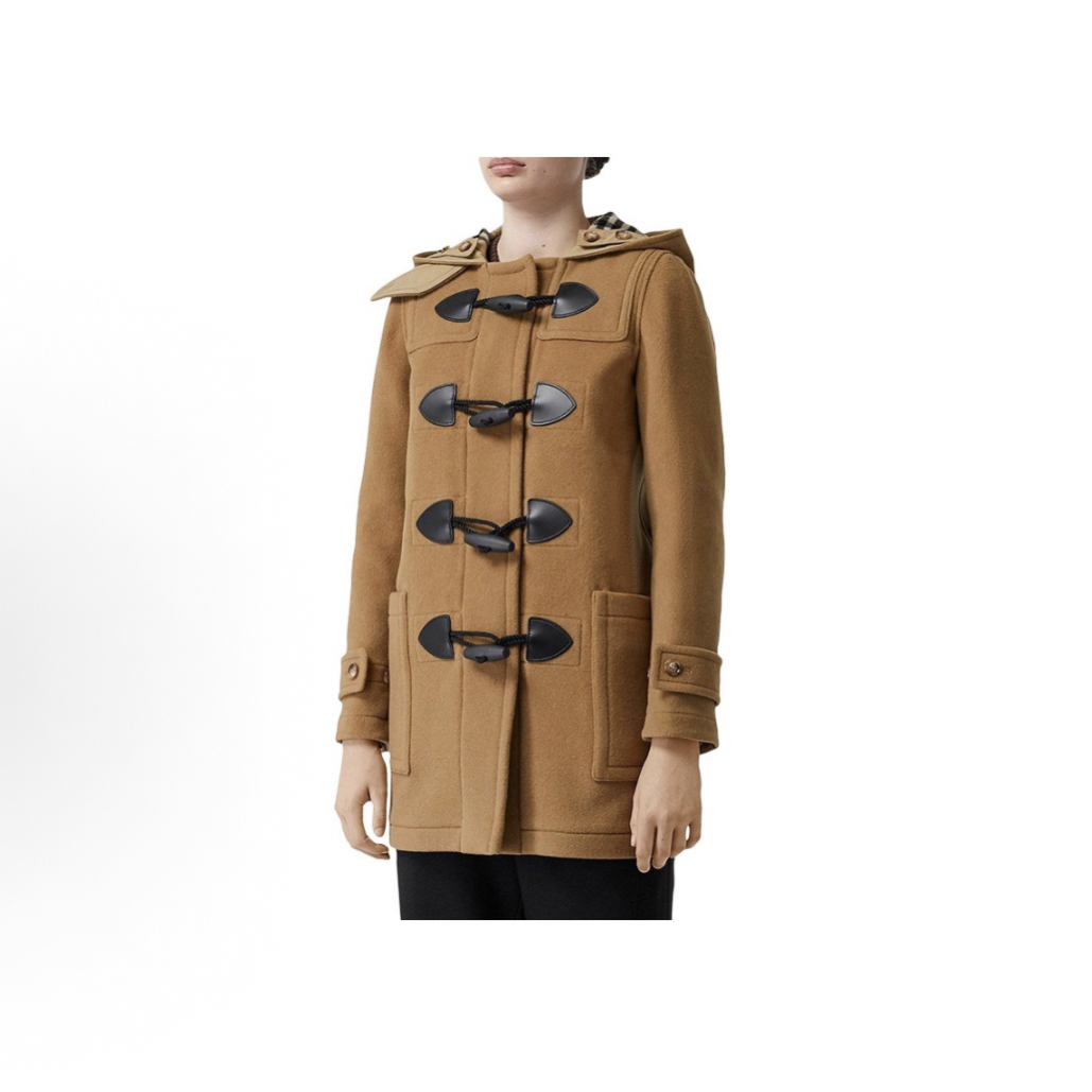 99新 BURBERRY/博柏利 连帽牛角扣中长款大衣/UK12码/B02649