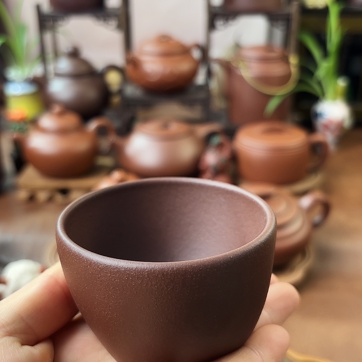 茶杯紫砂天圆地方杯 紫泥 85cc