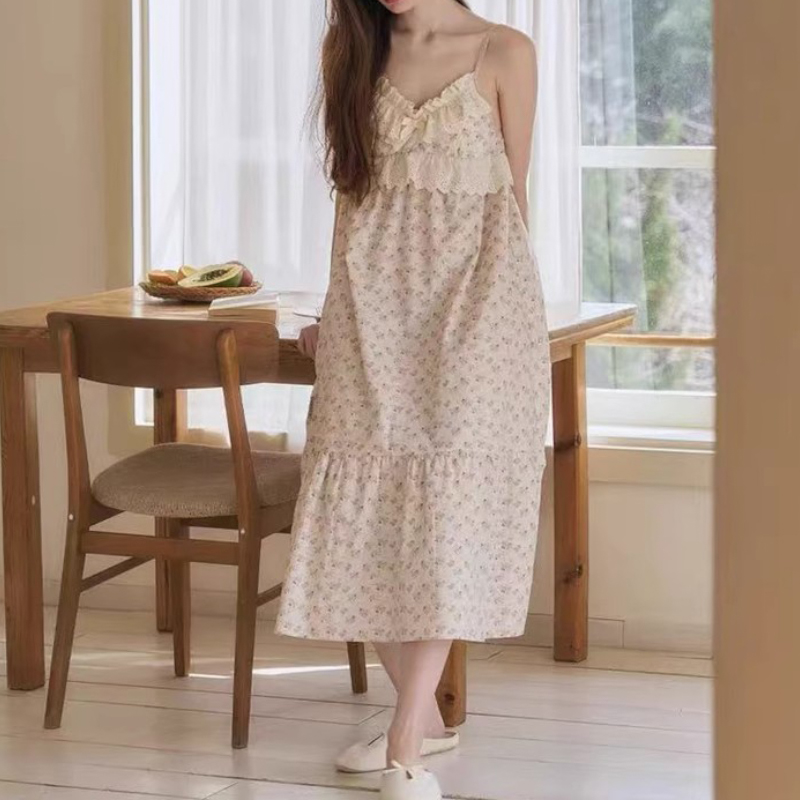 女大睡衣女款爆款2025新款植物花卉吊带睡裙女居家舒适睡衣家居服