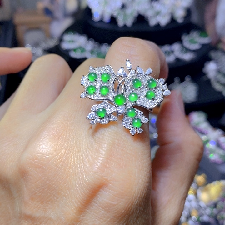 翡翠戒指银S925镶嵌天然翡翠