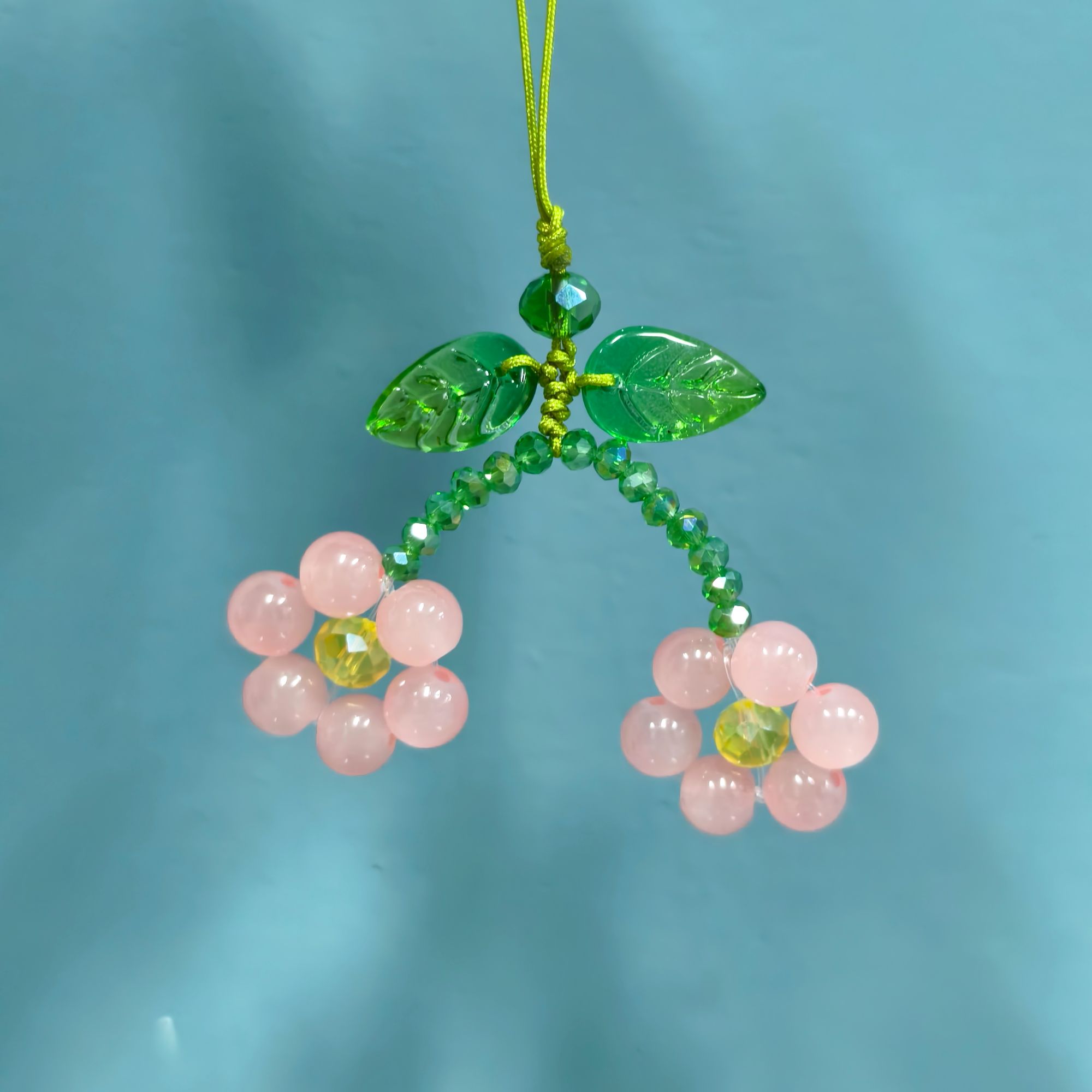 绳款编织一对肉粉色小花手机坠E104