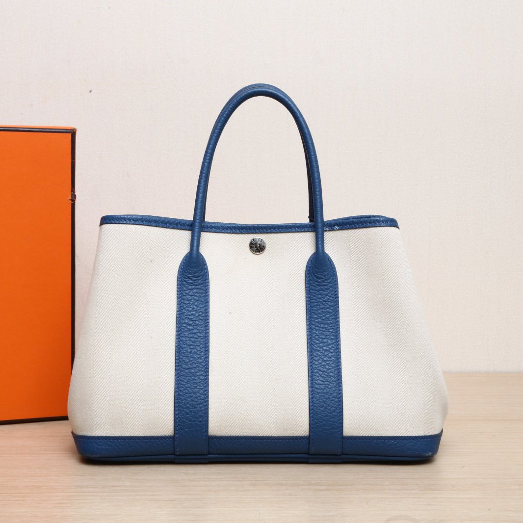 95新 Hermes/爱马仕 小花姑姑742462花园包 30 加利西亚蓝 D刻 