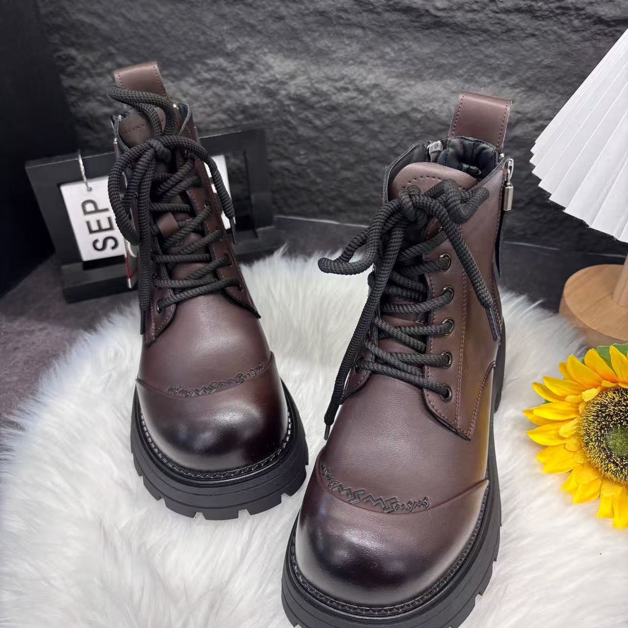 766-63玛莎玛索冬季新款大棉极简风侧拉链时尚休闲马丁靴女靴