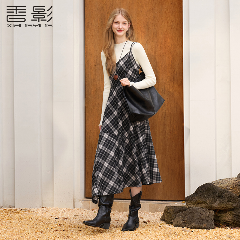 【籽言专属】L95W967连衣裙香影复古格子吊带连衣裙女冬季新款叠