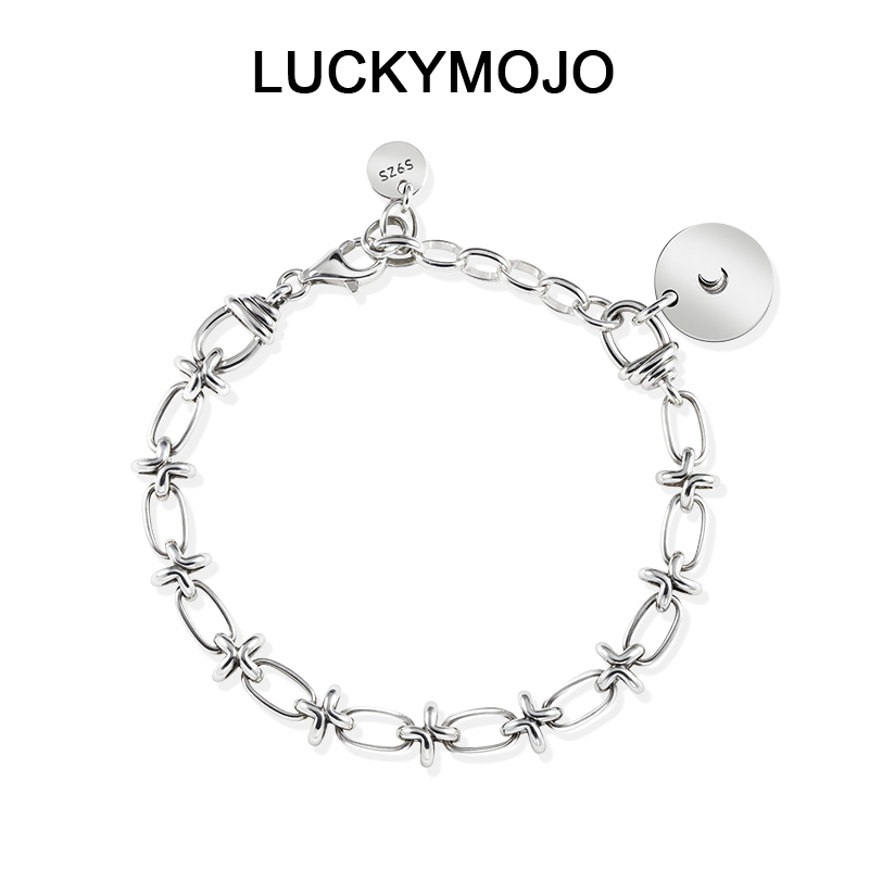 LUCKYMOJO 925银手链 冷淡风环环相扣潮酷时尚小众手链男生礼物女