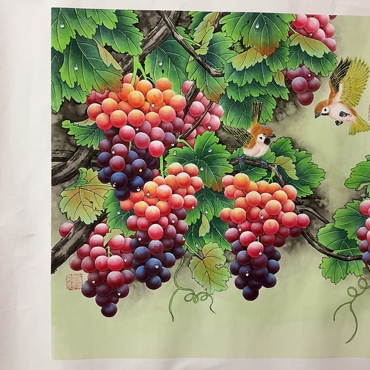 国画黄春香国画葡萄硕果尺寸65*65