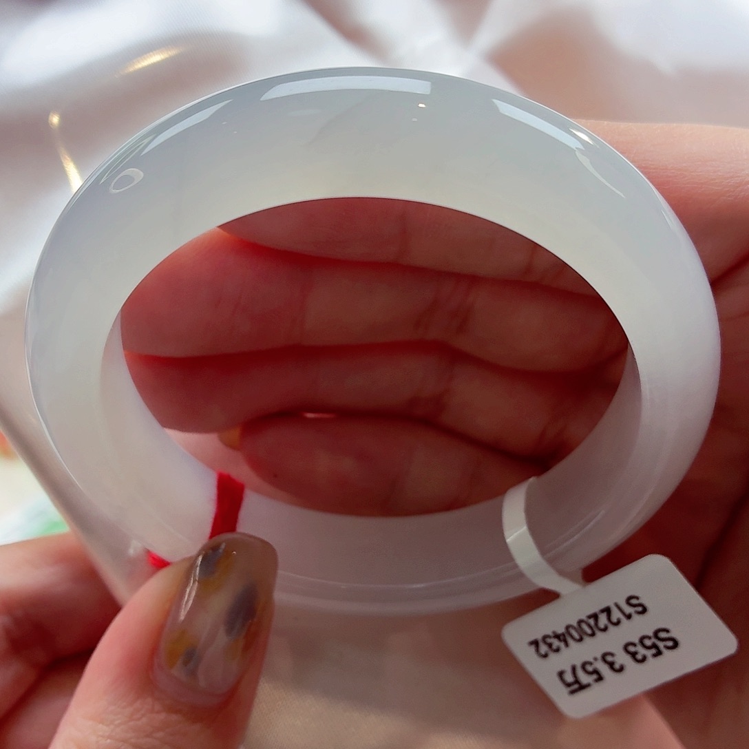 翡翠未镶嵌手镯22（5号）白月光细纹包容荔枝肉