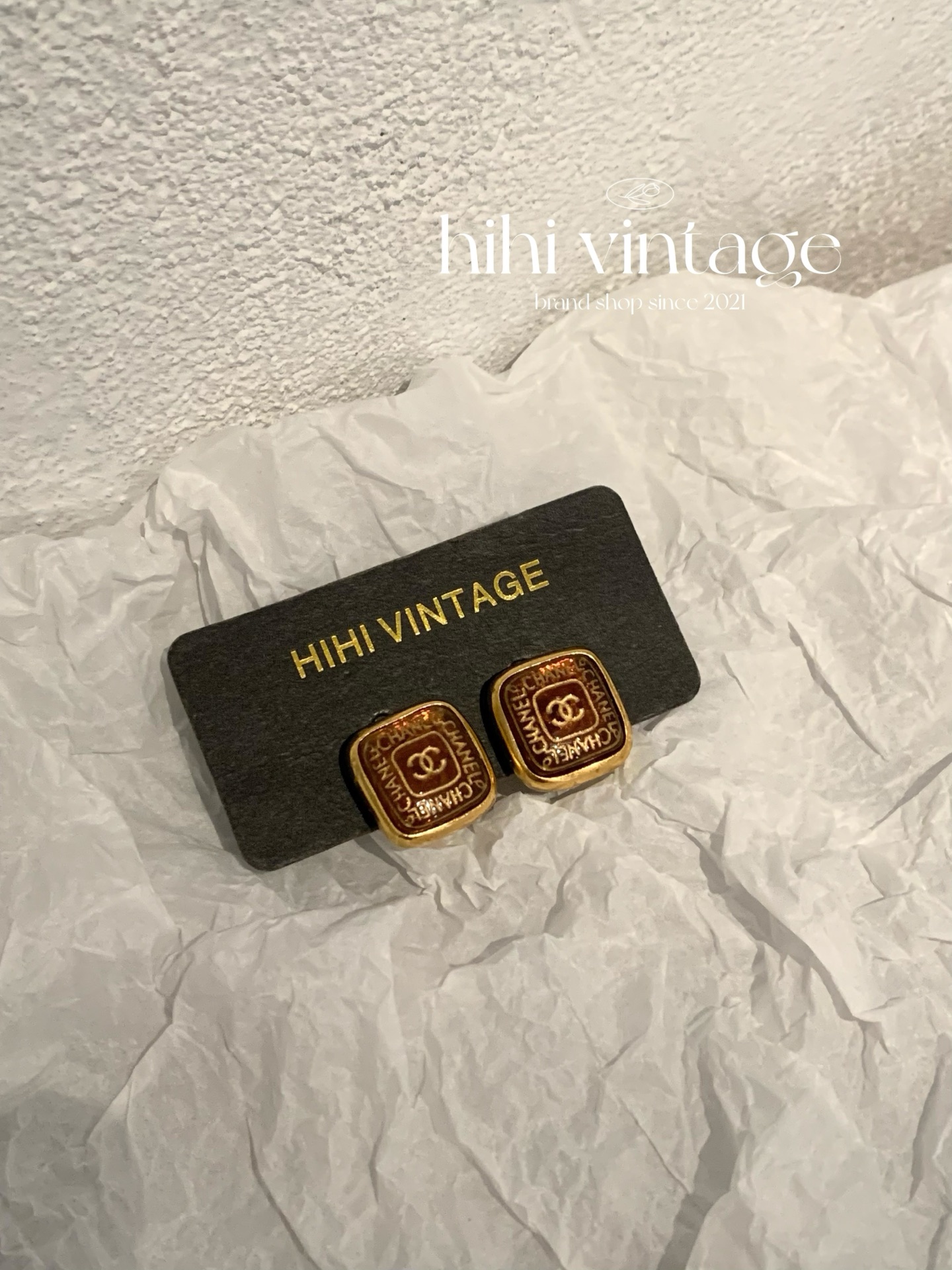 95新 Chanel/香奈儿 Chanel 99A 中古琉璃方块耳夹/12288907