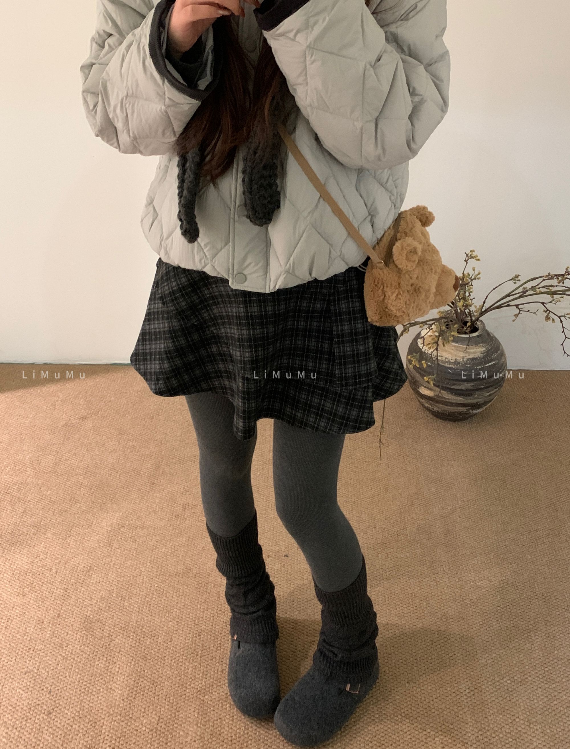 『李木木』冬款上新~~双层格纹呢料半裙  59464