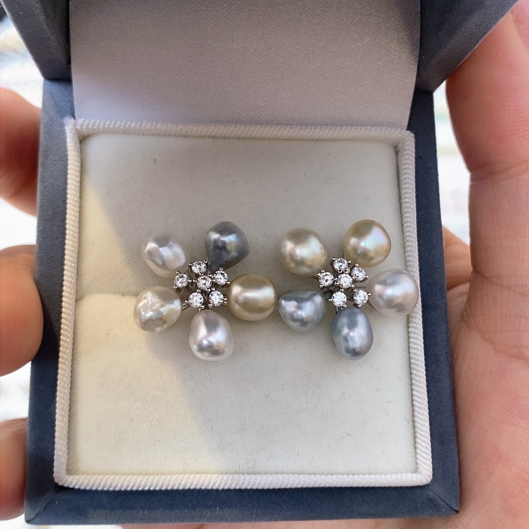 海水珍珠耳饰银S925镶嵌