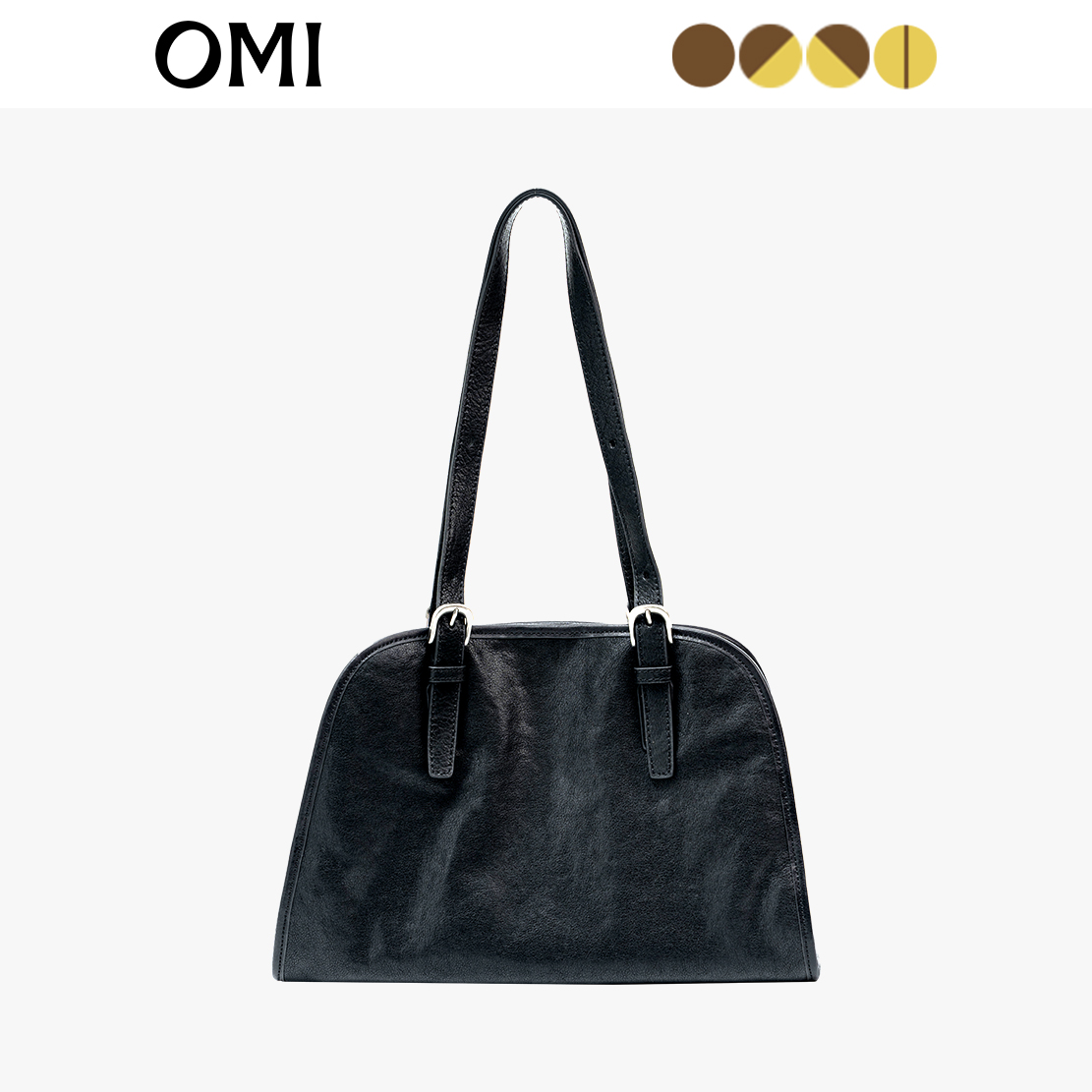 OMI/欧米植鞣胎牛皮敞口保龄球斜挎包轻奢牛皮包大号简约文艺风