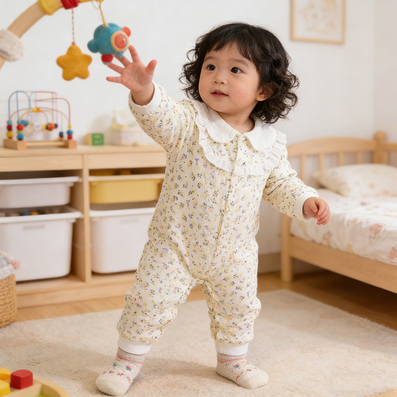 Y10婴幼儿冬季加厚连体衣宝宝冬款夹棉保暖爬服哈衣
