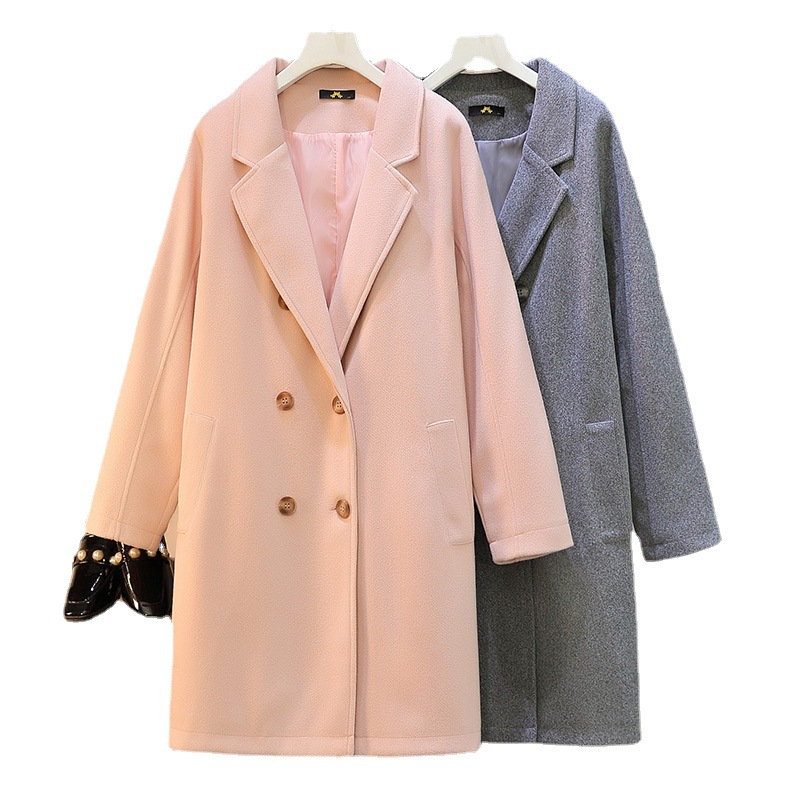 (63405)三姐妹大码200-300斤胖mm年度大清仓中长大衣毛呢外套秋冬