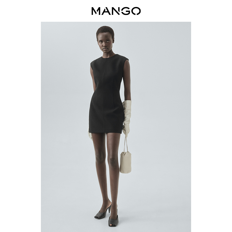 MANGO女装连衣裙2025秋装新款气质无袖圆领短款修身收腰背心裙