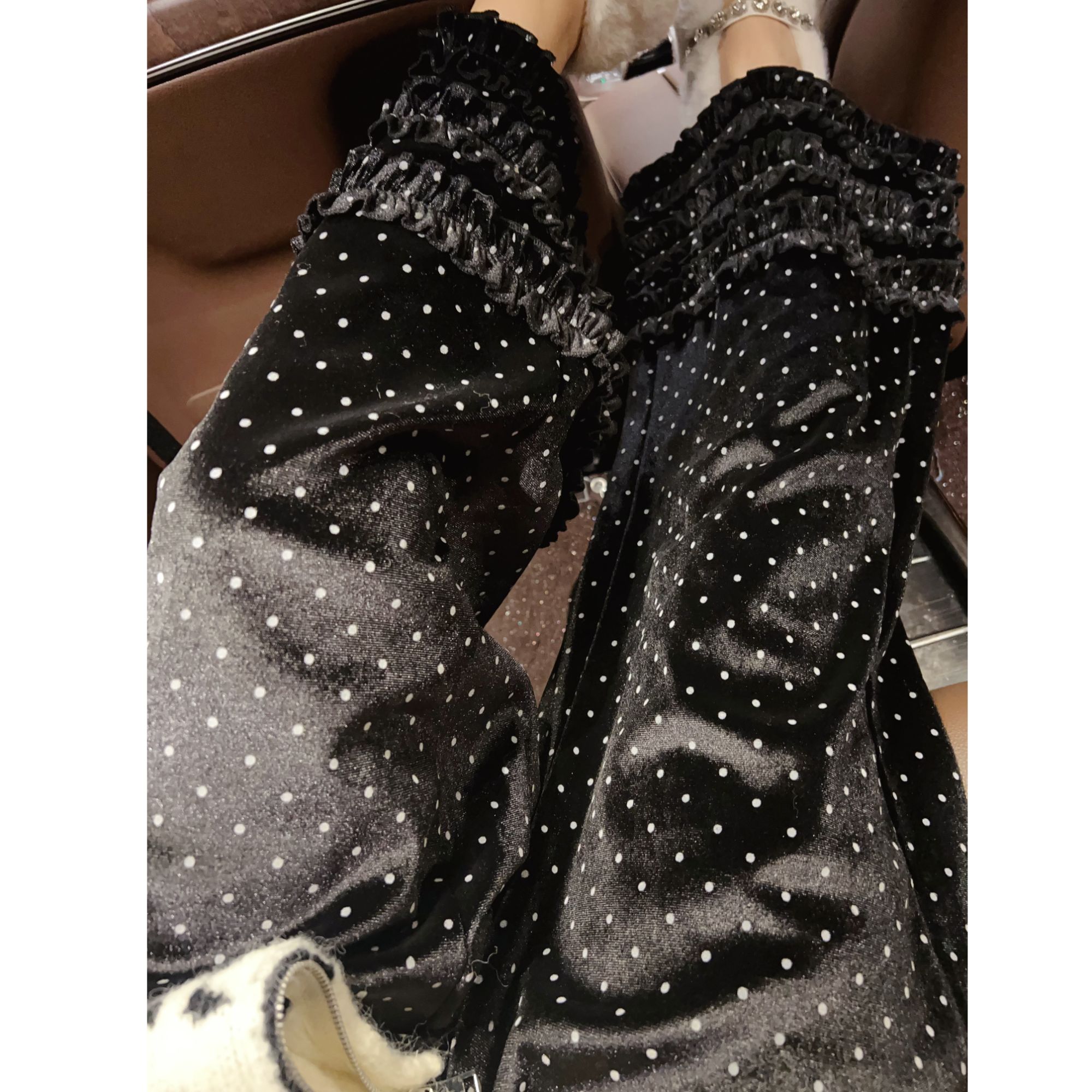 《心机裤》波点丝绒阔腿裤女松紧腰耳边加厚保暖休闲裤