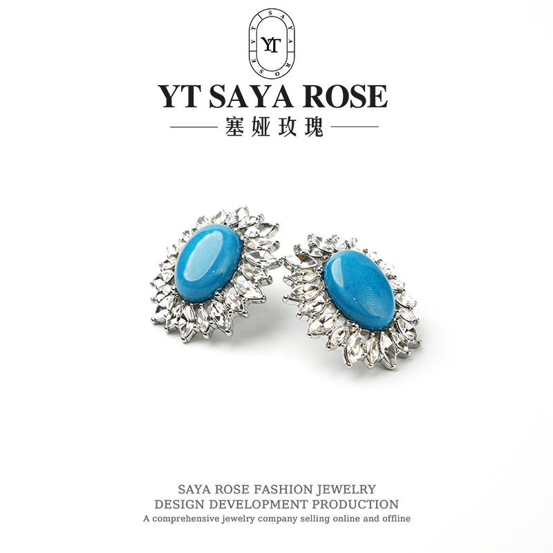 锌合金合成锆石耳饰 女士耳钉手工气质轻奢轻奢时尚百搭371292