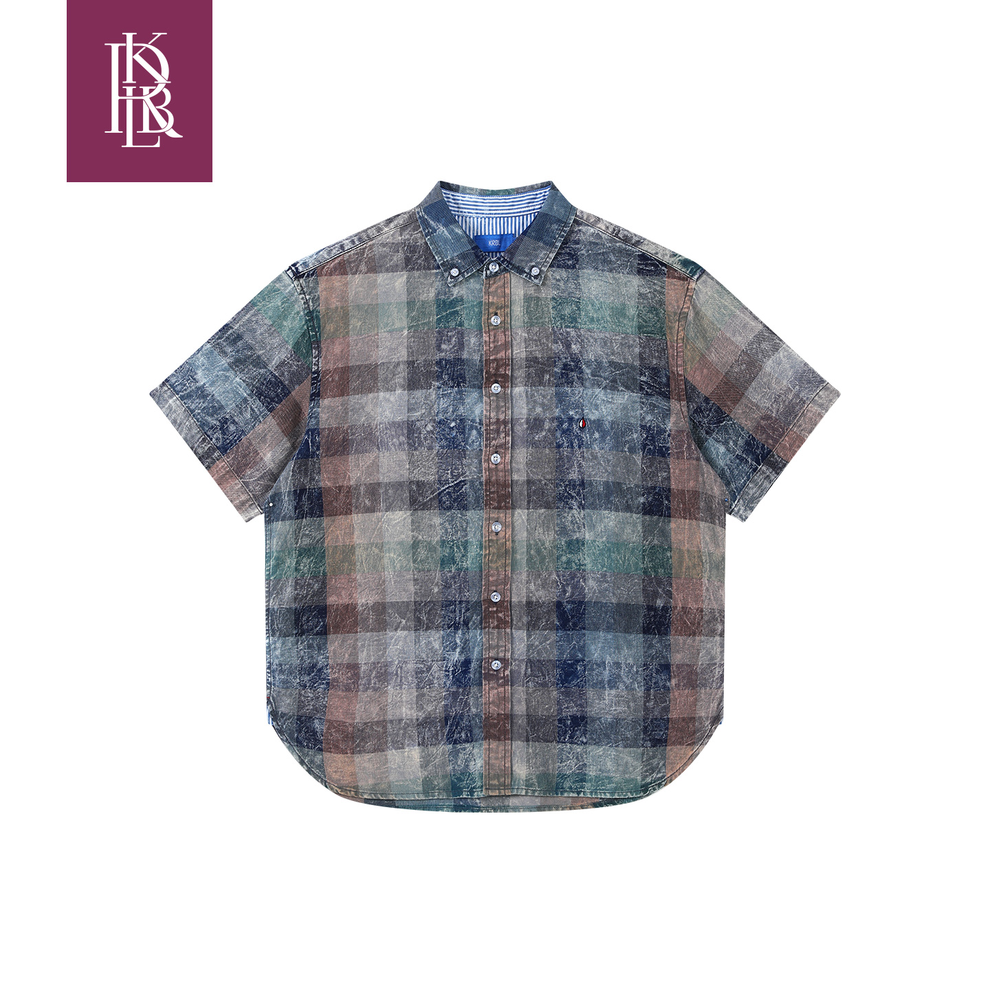 蓝布屋夏季新品TOMMY同款145g洗褪色织经典格纹短袖衬衫288TM