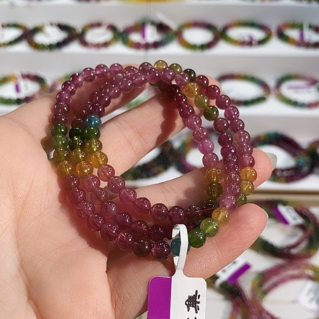 碧玺未镶嵌手链G2642三圈颜色微差