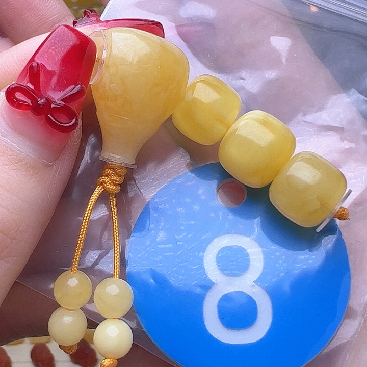 蜜蜡裸石未镶嵌套装 顶珠11.3 腰珠10.5 三通13.5