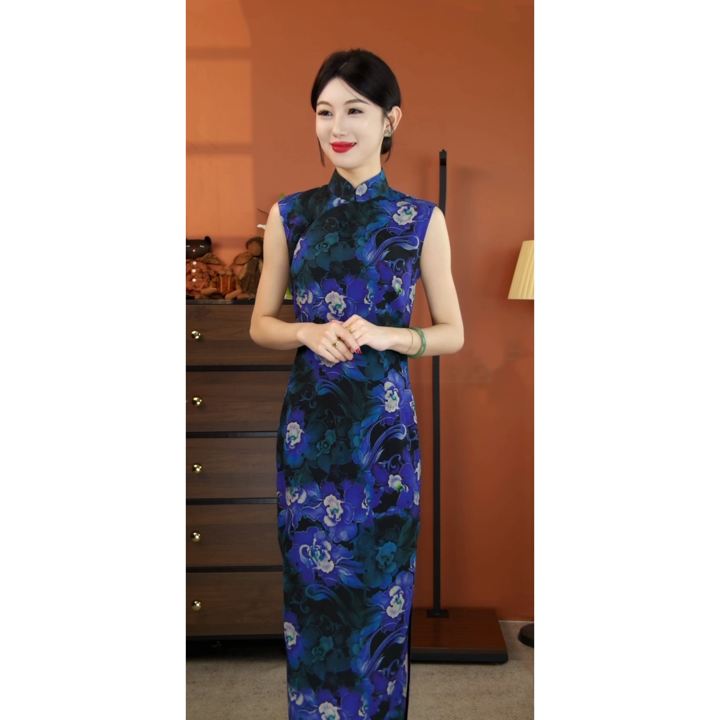 午夜精灵』高端优雅新中式港工绢纺香云纱旗袍新款日常修身高级感