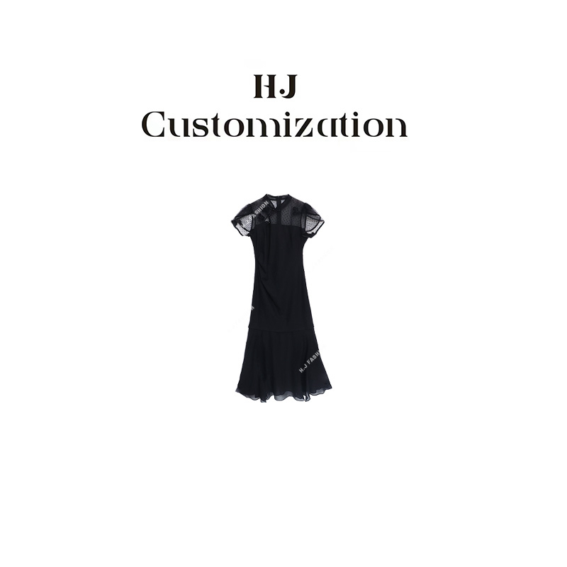 【 H·J 】“柏林千金”气质高雅显瘦旗袍风拼纱连衣裙671