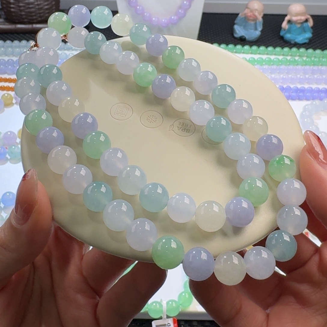 翡翠颈饰未镶嵌力推马卡龙长串10mm(巨漏)