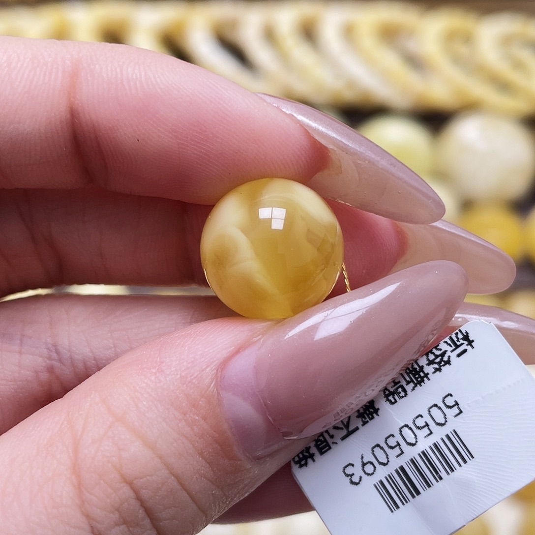 琥珀未镶嵌裸石13.9mm圆珠瑕
