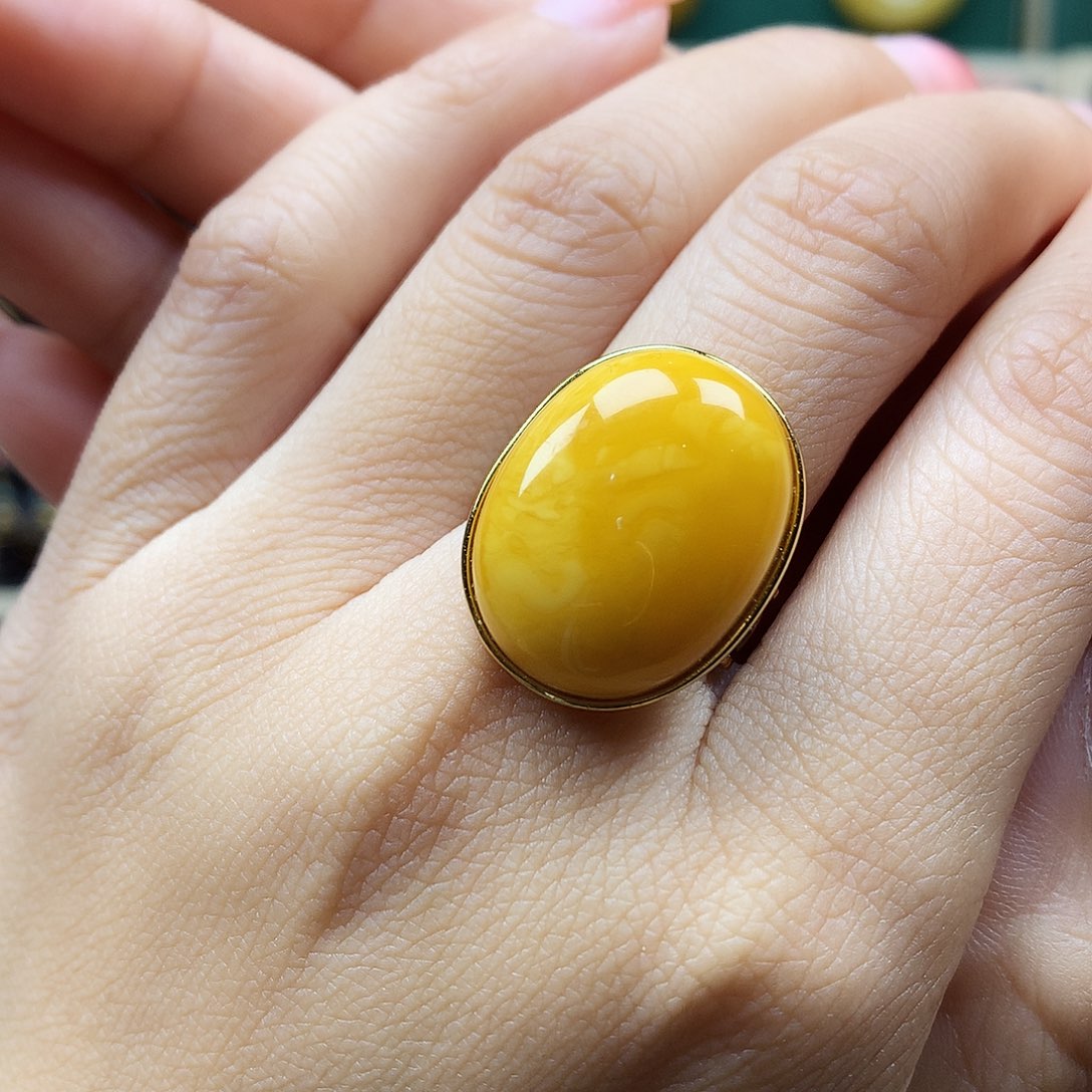 蜜蜡戒指银S925镶嵌戒指