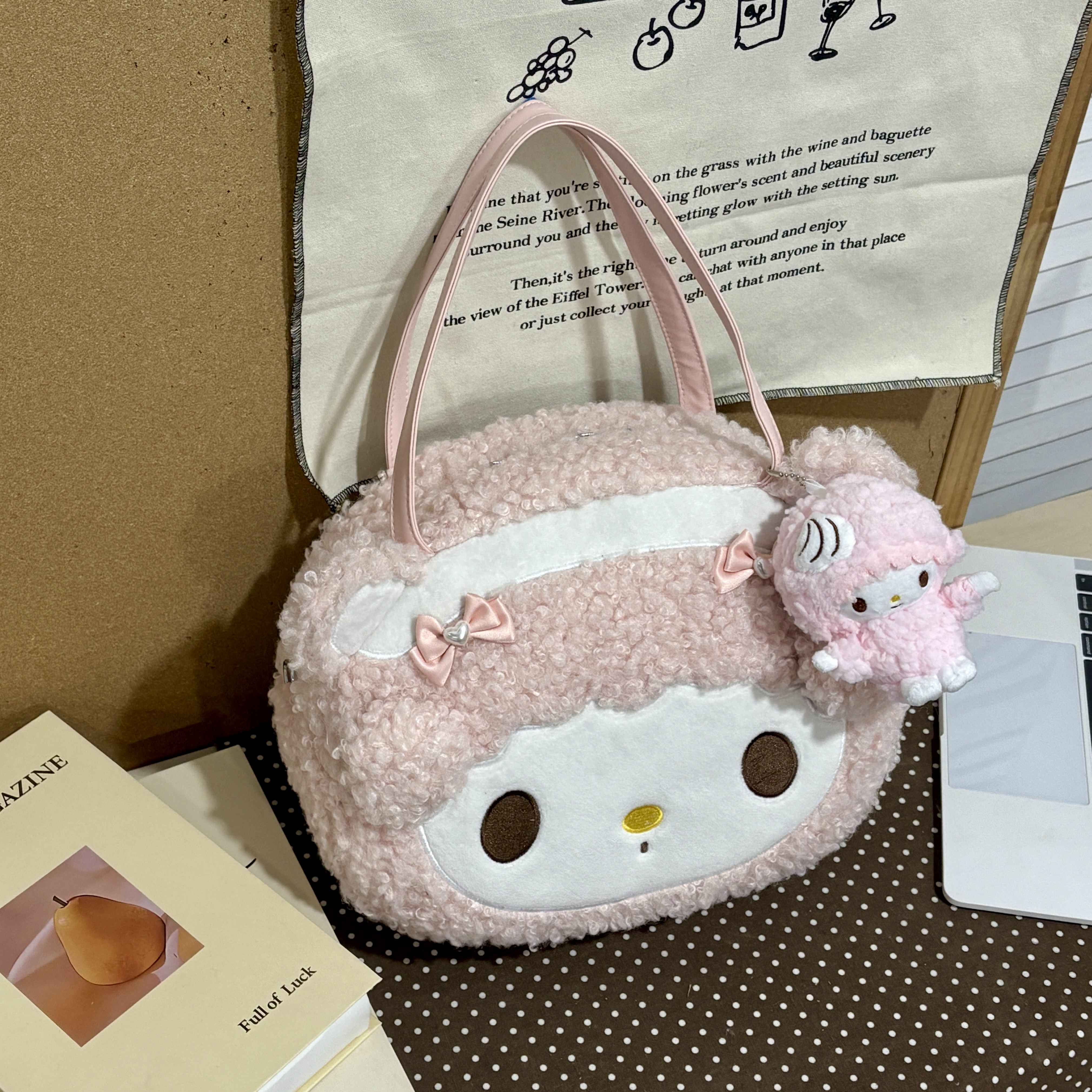 JuanJuan自制【piano小羊】小众原创可爱毛绒大容量双肩包e024