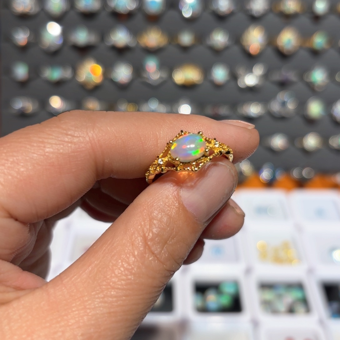 欧泊戒指银S925镶嵌欧泊戒指