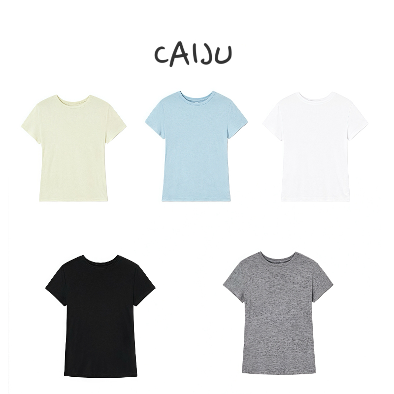 【CAIJU/2025】原创设计简约正肩天丝羊毛冰凉透气百搭修身短袖T恤