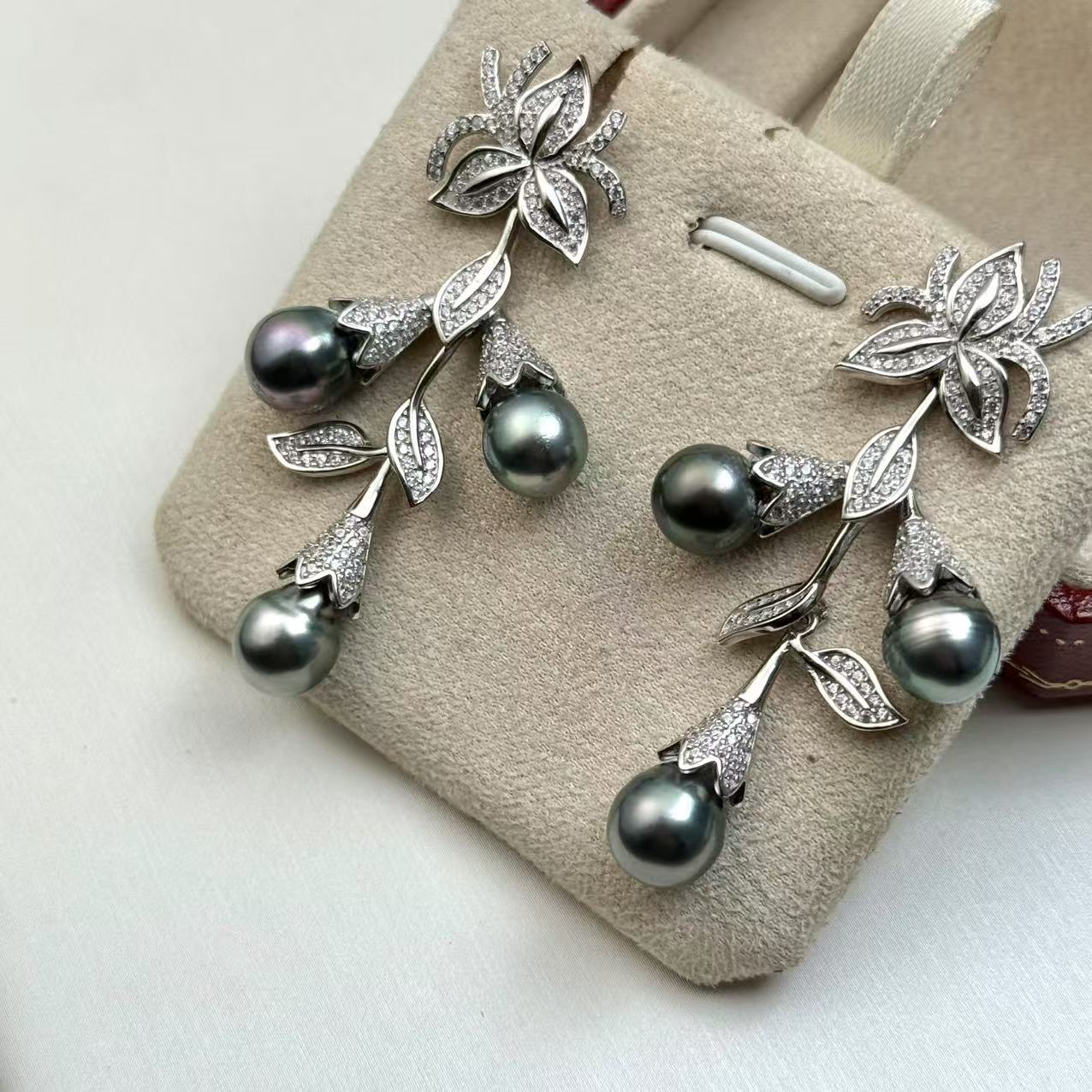 繁花海水大溪地珍珠耳饰耳坠天然珍珠时尚设计师款S925银耳坠