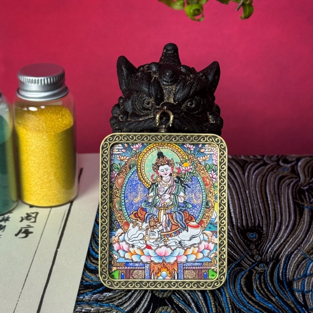 观云【普贤】热贡随身微唐手绘 彩唐民族风 吊坠