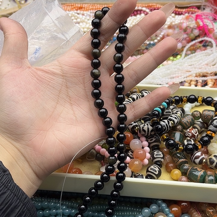 玛瑙/玉髓珠宝半成品未镶嵌一条6mm左右金曜石珠