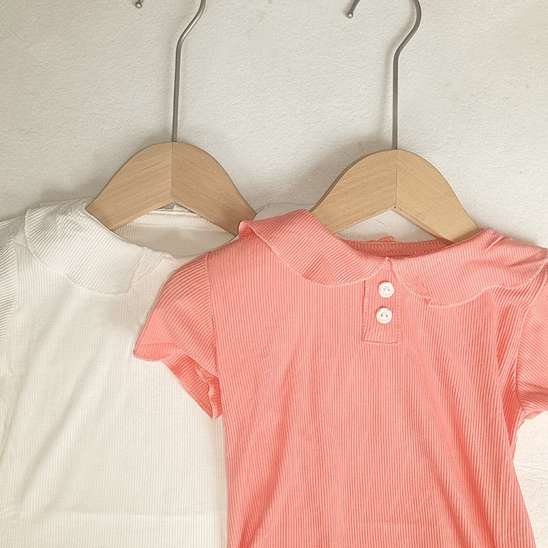 女童短袖t恤洋气休闲翻领夏季纯色小童上衣韩版女宝