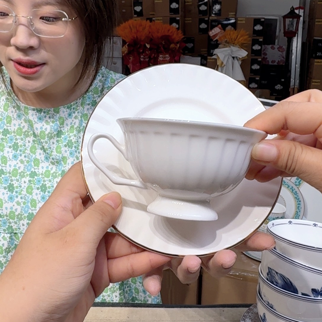 骨瓷骨瓷咖啡杯碟一套220ml外贸骨瓷